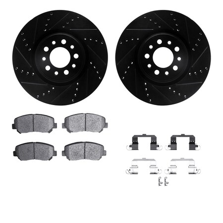 Dynamic Friction Co 8312-42041, Rotors-Drilled, Slotted-BLK w/ 3000 Series Ceramic Brake Pads incl. Hardware, Zinc Coat 8312-42041